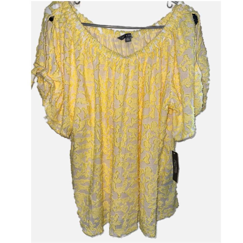 Zac & Rachel Size XL Yellow White Burnout Bateau Neck Short Sleeve Top